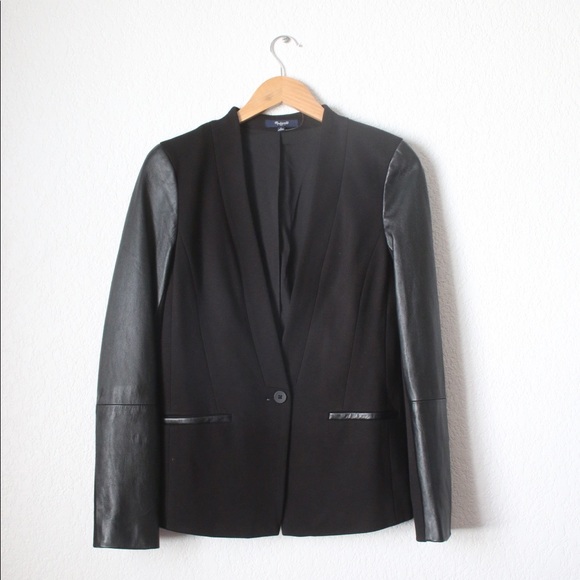 NWT Madewell Black Leather Blazer Sz: 6 - Picture 2 of 7